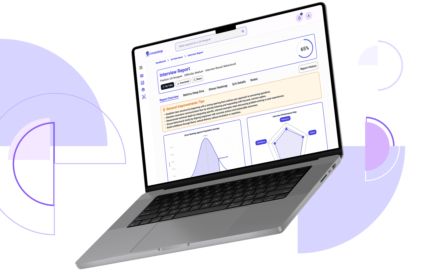 CareerMap interview report dashboard on a laptop